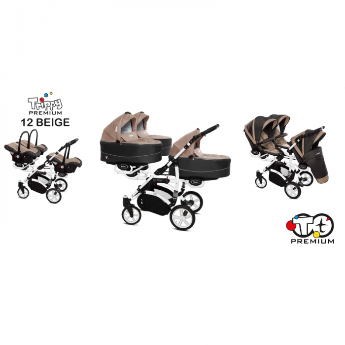 Carucior 3 in 1 pentru tripleti BabyActive Trippy TWN-06B, Bej [9]