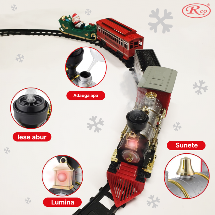 Circuit Tren Electric cu lumini, sunete realistice si abur, 400cm, 29 piese, TR1018 [8]