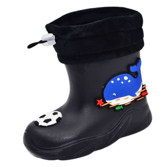 Cizme din cauciuc, cu soseta detasabila, pentru baieti, Apawwa J382N, Negru [1]