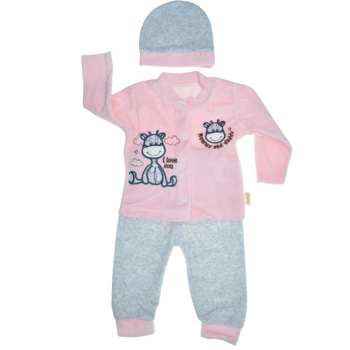Compleu 3 piese bluza cu maneca lunga, caciula si  pantaloni pentru fete Nana 20541, Roz [1]