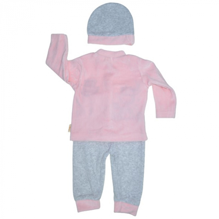 Compleu 3 piese bluza cu maneca lunga, caciula si  pantaloni pentru fete Nana 20541, Roz [2]