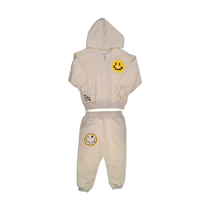 Compleu 2 piese pantaloni lungi si jacheta cu fermoar pentru baieti Mini Junior COMP-3456, Bej - [1]