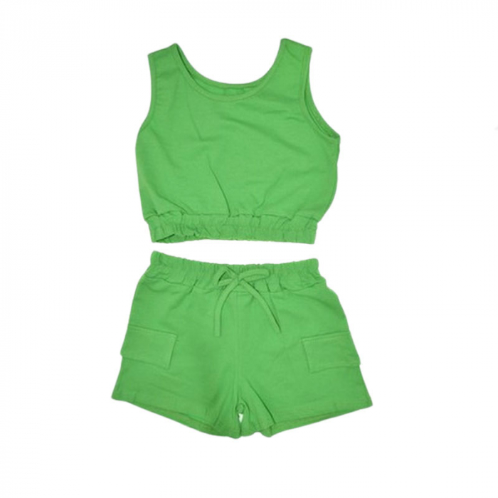 Compleu 2 piese pantaloni scurti si maiou pentru fete Mini Junior MJ-07, Verde524-19, Fucsia [3]