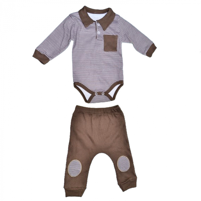 Compleu 2 piese pantaloni si body pentru baieti Mini Junior COMP-MJ18, Maro [1]