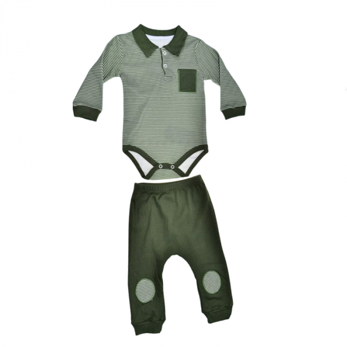 Compleu 2 piese pantaloni si body pentru baieti Mini Junior SETMJ-22, Verde [1]