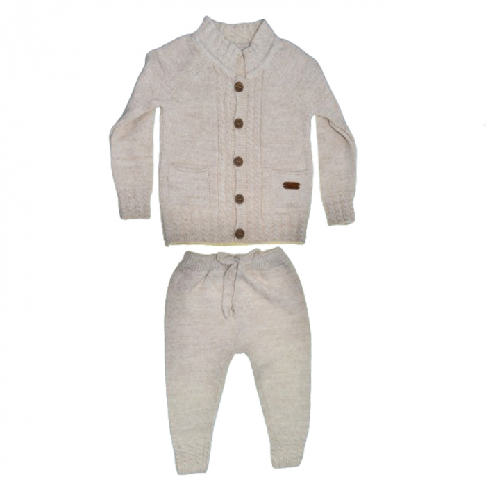 Compleu 2 piese pantaloni si cardigan pentru baieti Mini Junior COMP-MJ33, Crem [1]