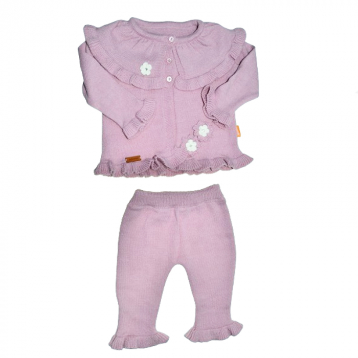 Compleu 2 piese pantaloni si cardigan pentru fete Mini Junior COMP-MJ1101, Roz [1]