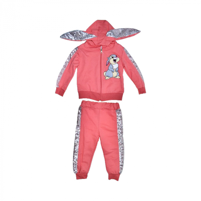 Compleu 2 piese pantaloni si jacheta cu fermoar pentru fete Mini Junior COMP-TRMJ1, Coral [1]