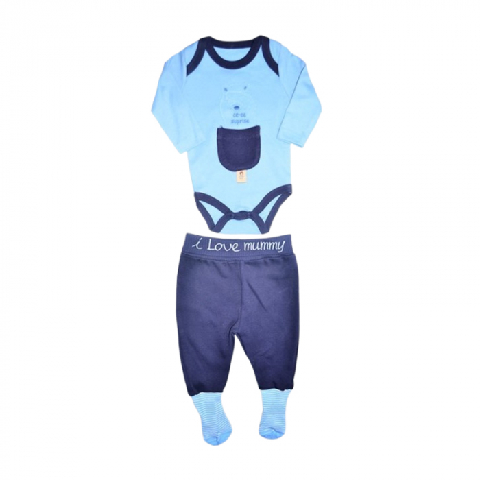 Compleu 2 piese, pentru baieti, body si pantaloni, Mini Junior, 243262, Albastru [1]