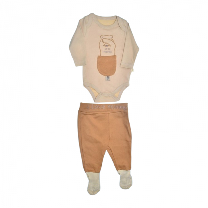 Compleu 2 piese, pentru baieti, body si pantaloni, Mini Junior, 243262M, Maro [1]
