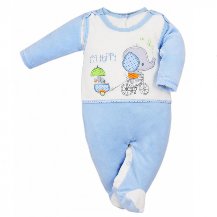 Compleu 2 piese salopeta si bluza pentru baieti Koala Slon Na Rowerku 3556-68-cm, Albastru [2]