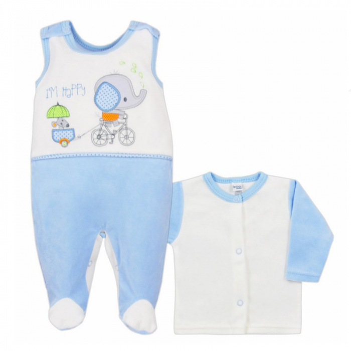 Compleu 2 piese salopeta si bluza pentru baieti Koala Slon Na Rowerku 3556-68-cm, Albastru [1]