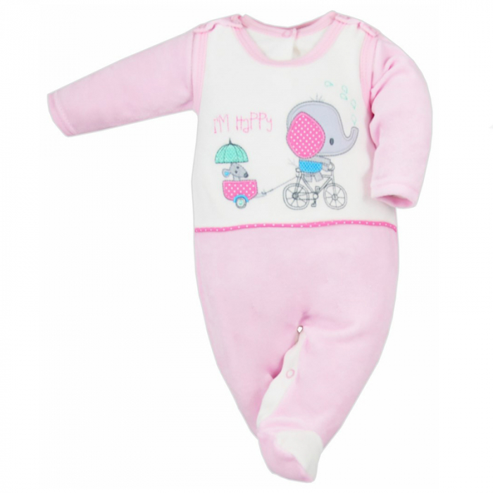 Compleu 2 piese salopeta si bluza pentru fete Koala Slon Na Rowerku 3556RZ-74-cm, Roz [2]
