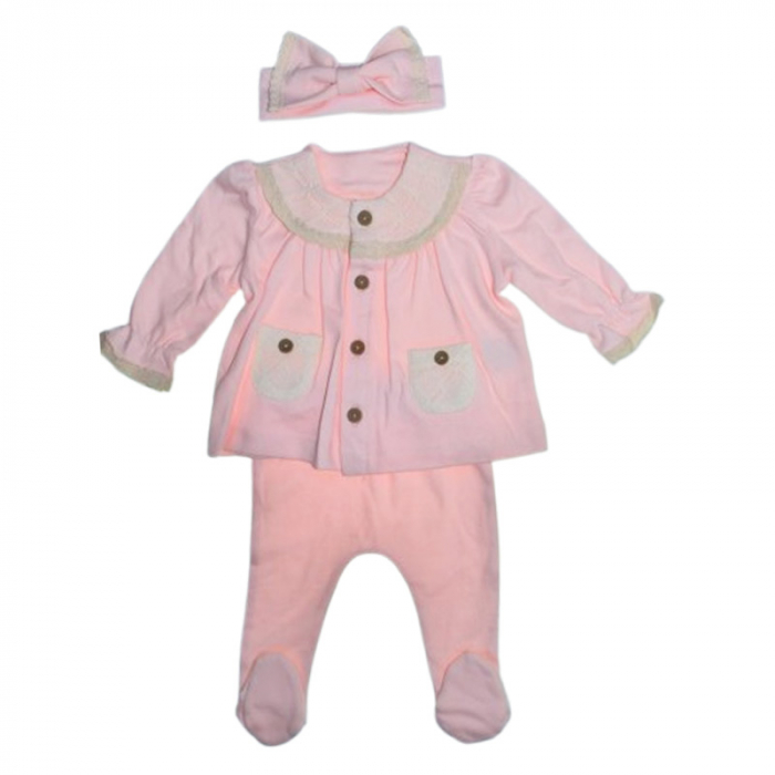 Compleu 3 piese pantaloni, bluza si bentita, pentru fete, Mini Junior 2518R, Roz [1]