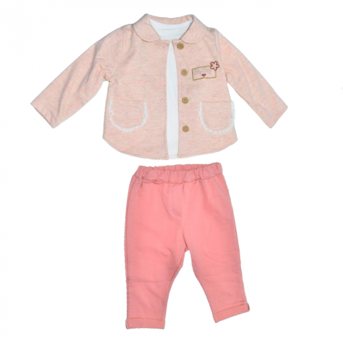 Compleu 3 piese pantaloni, bluza si cardigan pentru fete Mini Junior COMP-2305, Roz [1]