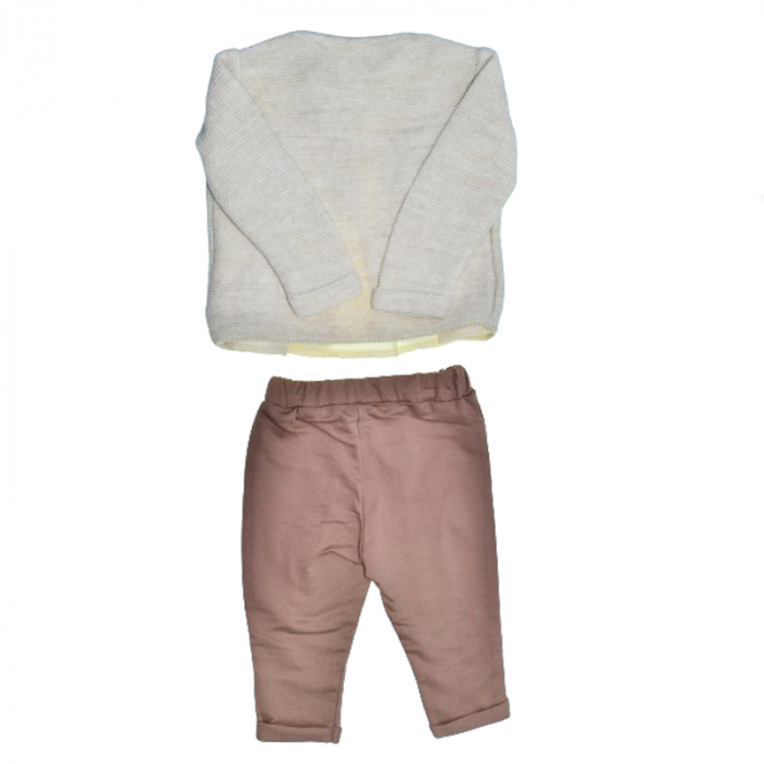Compleu 3 piese pantaloni, bluza si cardigan pentru fete Mini Junior COMP-2308, Roz [2]