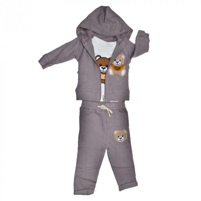Compleu 3 piese pantaloni, bluza si jacheta cu fermoar pentru baieti Mini Junior COMP-MJ3, Gri [1]