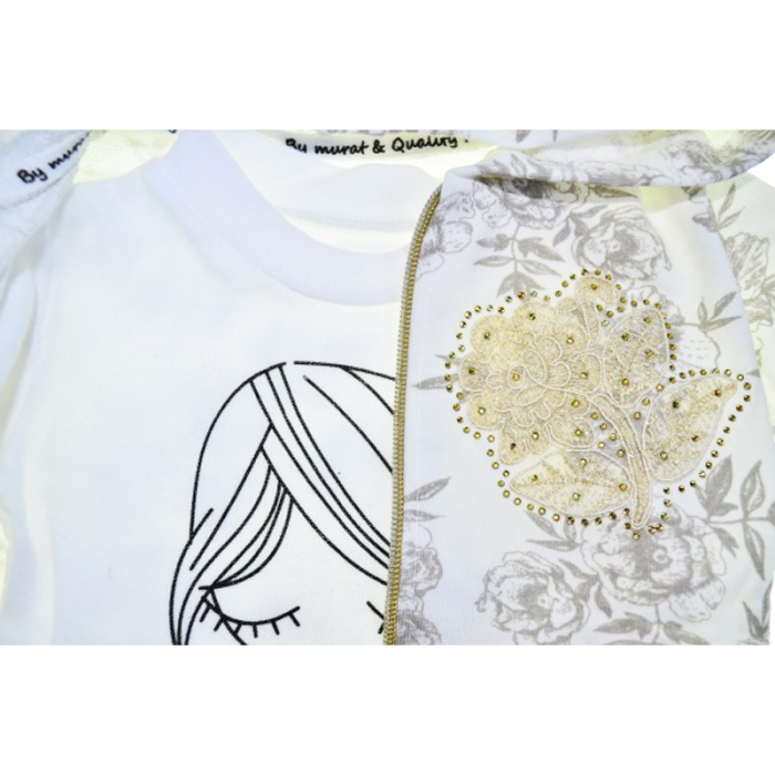 Compleu 3 piese pantaloni, bluza si jacheta cu fermoar pentru fete Mini Junior COMP-MJ1, Roz [4]