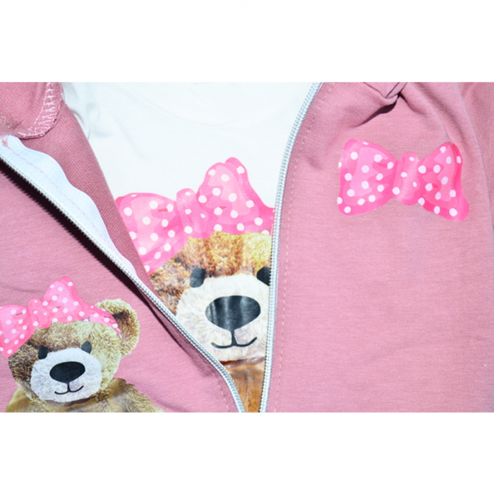 Compleu 3 piese pantaloni, bluza si jacheta cu fermoar pentru fete Mini Junior COMP-MJ2, Roz [2]