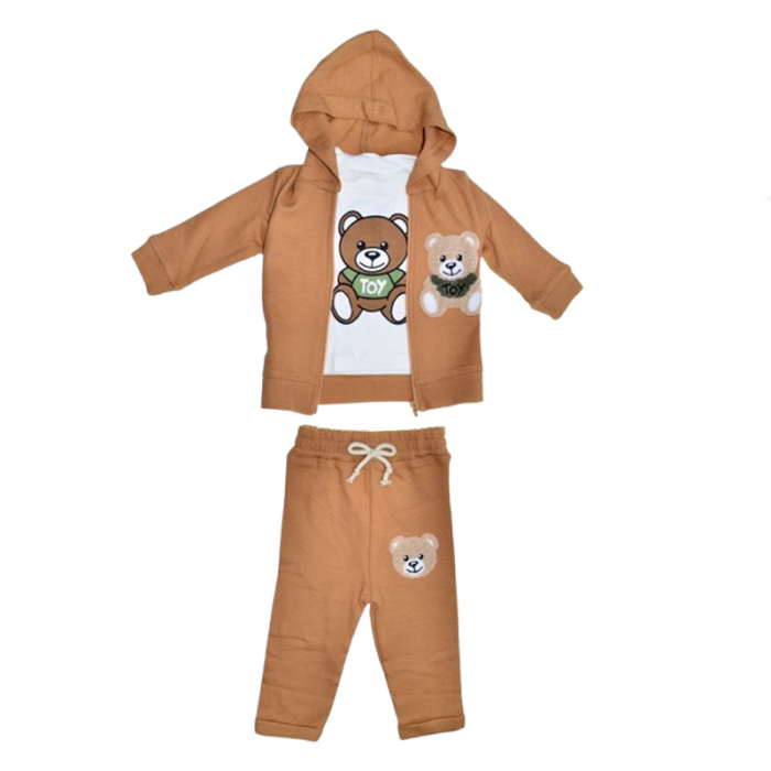 Compleu 3 piese pantaloni, bluza si jacheta pentru baieti Mini Junior SETMJ-37, Maro [1]