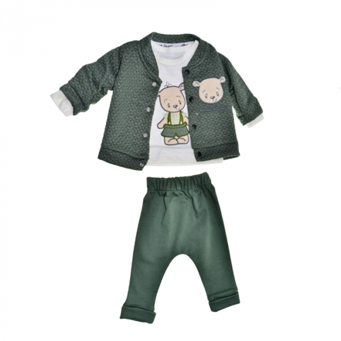 Compleu 3 piese pantaloni, bluza si jacheta pentru baieti Mini Junior SETMJ-43, Verde [1]