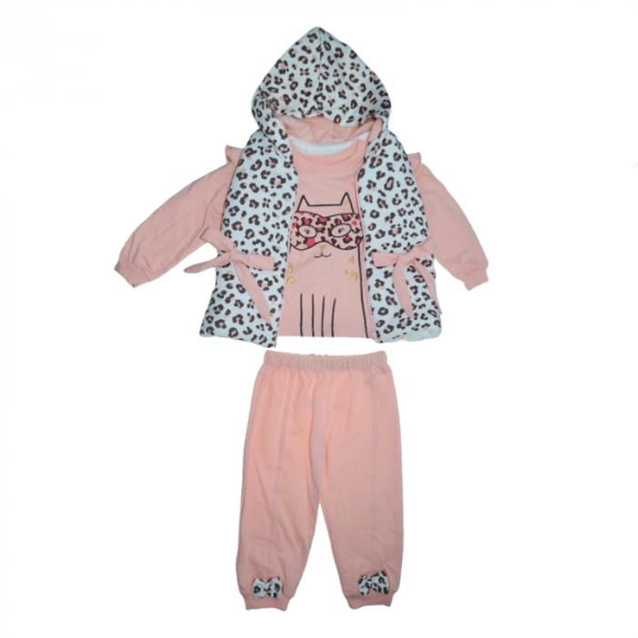 Compleu 3 piese pantaloni, bluza si vesta pentru fete Mini Junior COMP-6321, Roz [1]