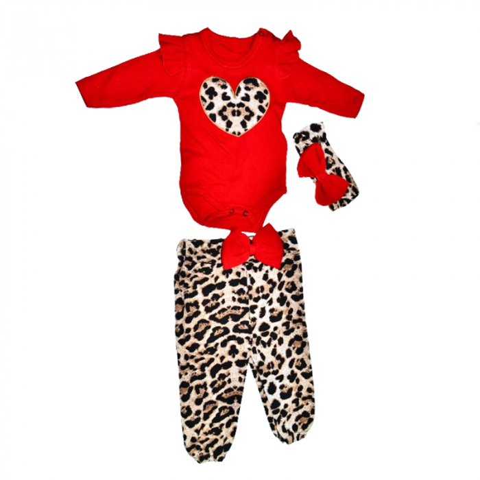Compleu 3 piese pantaloni, body si bentita pentru fete Mini Junior COMP-MJ5, Rosu [1]