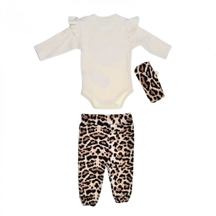 Compleu 3 piese pantaloni, body si bentita pentru fete Mini Junior SETMJ-14, Crem [2]