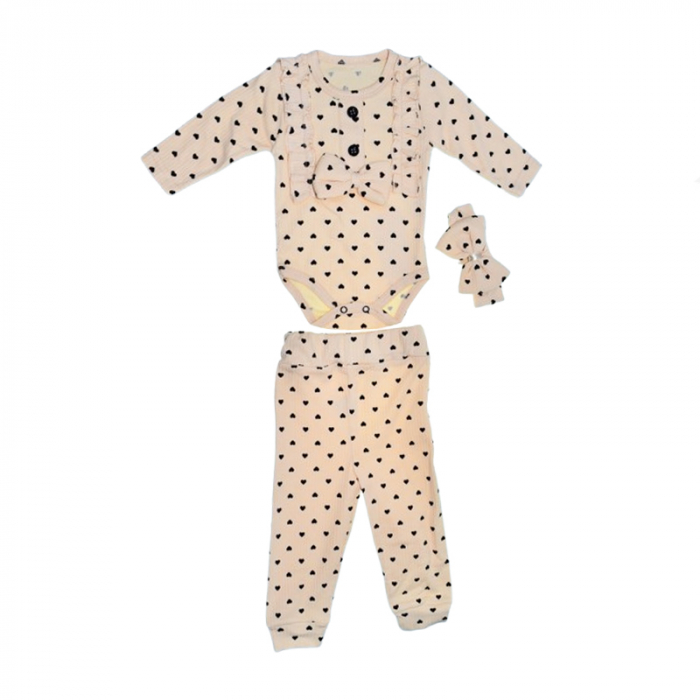Compleu 3 piese pantaloni, body si bentita pentru fete Mini Junior SETMJ-15, Crem [1]