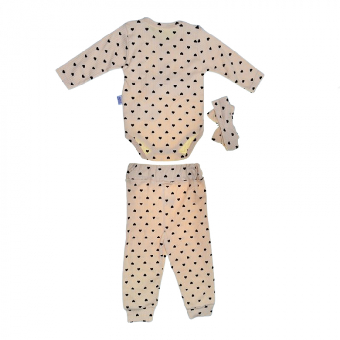 Compleu 3 piese pantaloni, body si bentita pentru fete Mini Junior SETMJ-15, Crem [2]