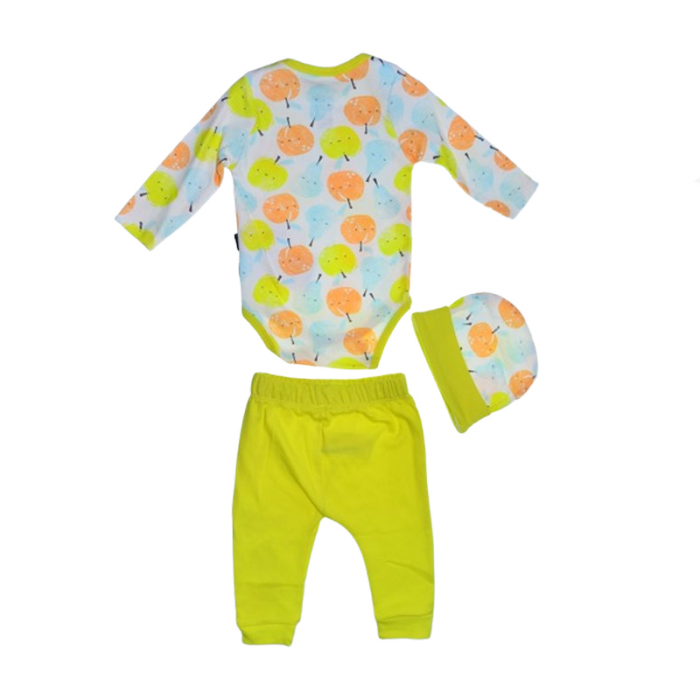 Compleu 3 piese pantaloni, body si caciula pentru copii Mini Junior SETMJ-18, Galben [2]