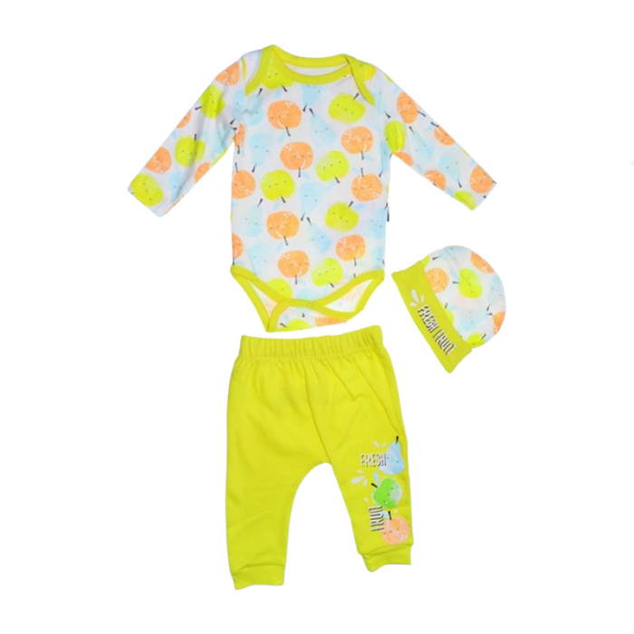 Compleu 3 piese pantaloni, body si caciula pentru copii Mini Junior SETMJ-18, Galben [1]