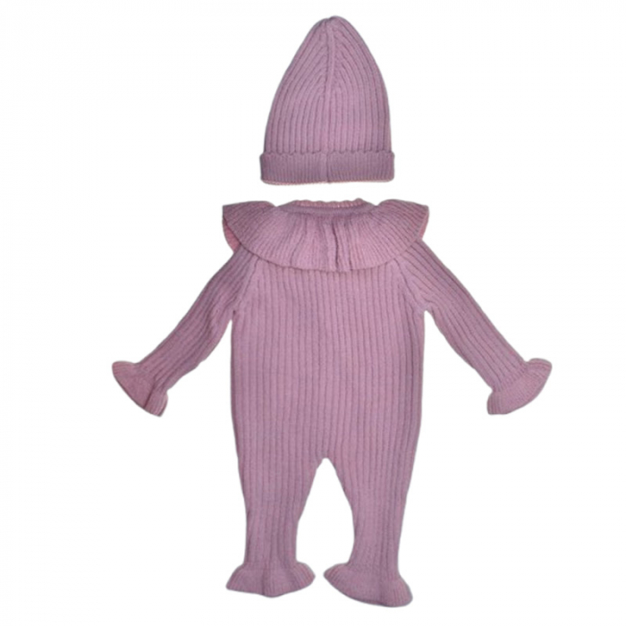 Compleu din 2 piese, salopeta si caciula, pentru fete, Mini Junior 4140R, Roz [2]