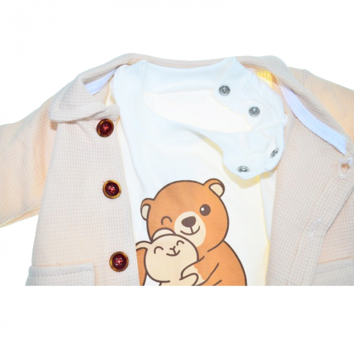 Compleu 3 piese pantaloni, body si jacheta pentru baieti Mini Junior COMP-MJ8, Crem [3]