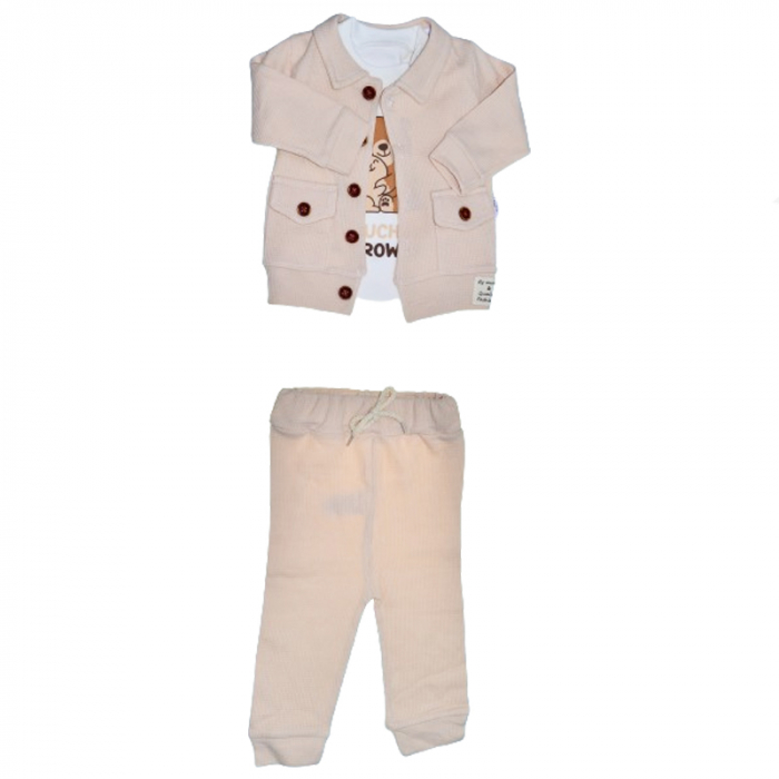 Compleu 3 piese pantaloni, body si jacheta pentru baieti Mini Junior COMP-MJ8, Crem [1]