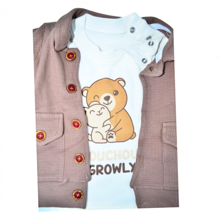 Compleu 3 piese pantaloni, body si jacheta pentru baieti Mini Junior COMP-MJ9, Maro [3]