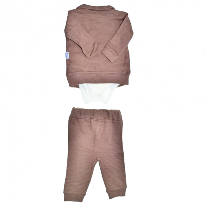 Compleu 3 piese pantaloni, body si jacheta pentru baieti Mini Junior COMP-MJ9, Maro [2]