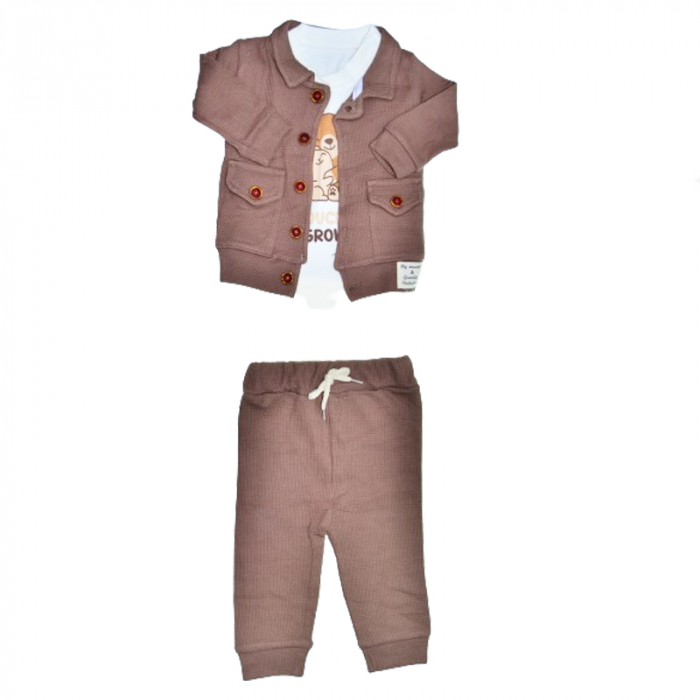 Compleu 3 piese pantaloni, body si jacheta pentru baieti Mini Junior COMP-MJ9, Maro [1]