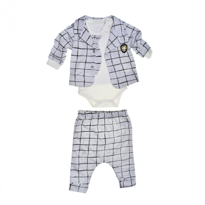 Compleu 3 piese pantaloni, body si jacheta pentru baieti Mini Junior SETMJ-13, Gri [1]