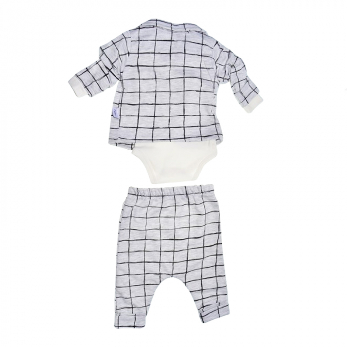 Compleu 3 piese pantaloni, body si jacheta pentru baieti Mini Junior SETMJ-13, Gri [2]