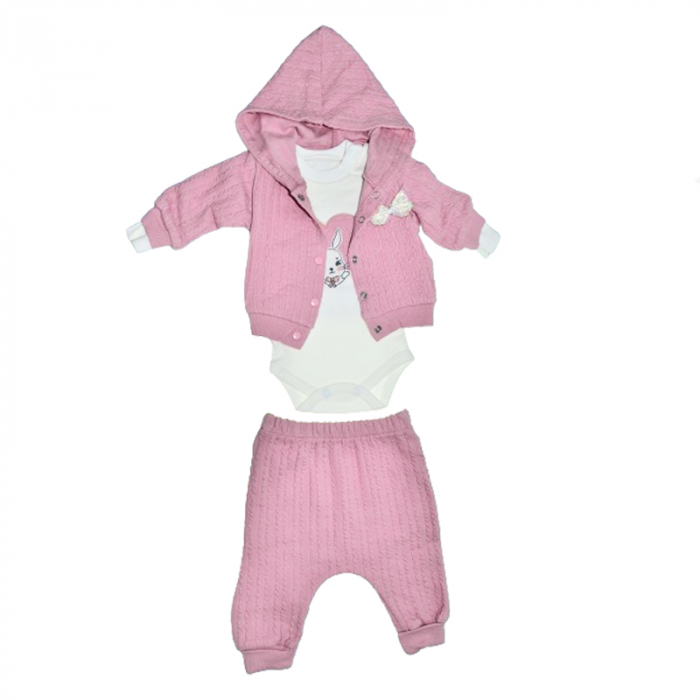 Compleu 3 piese pantaloni, body si jacheta pentru fete Mini Junior COMP-MJ30, Roz [1]