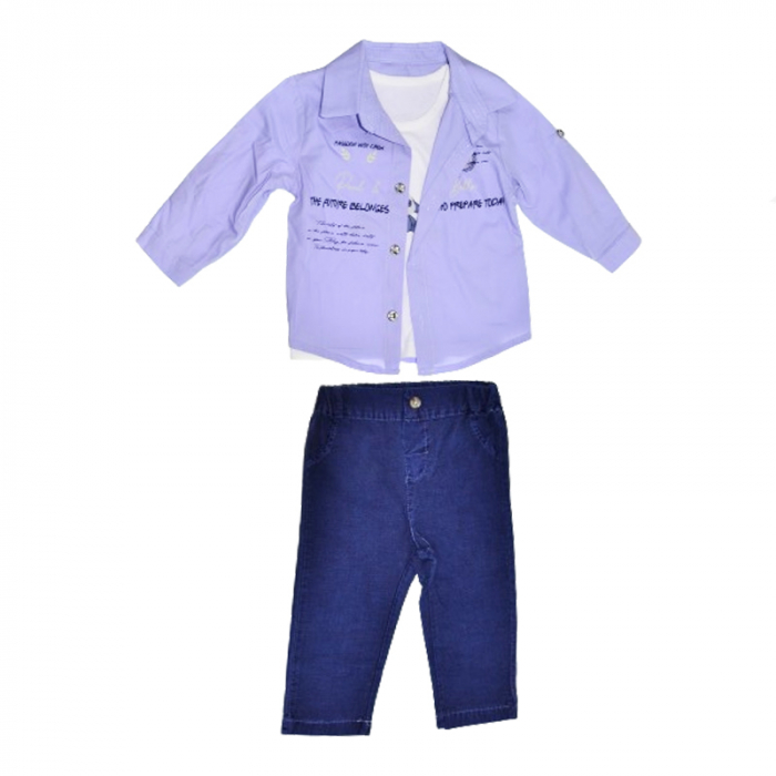 Compleu 3 piese pantaloni, maiou si camasa pentru baieti Mini Junior COMP-3186, Albastru [1]