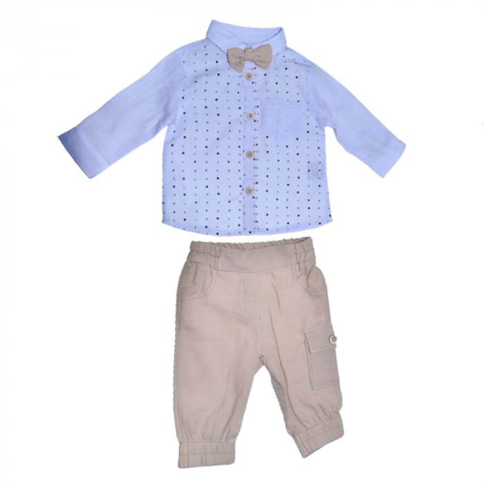 Compleu 3 piese pantaloni, papion si camasa pentru baieti Mini Junior COMP-101, Crem [1]
