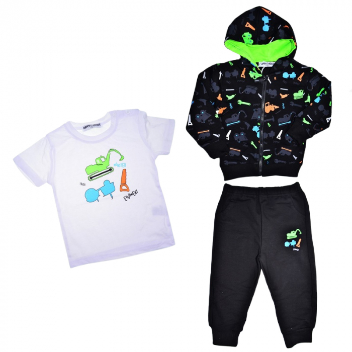 Compleu 3 piese pantaloni, tricou si jacheta pentru baieti Happy House WB-3387, Negru [1]
