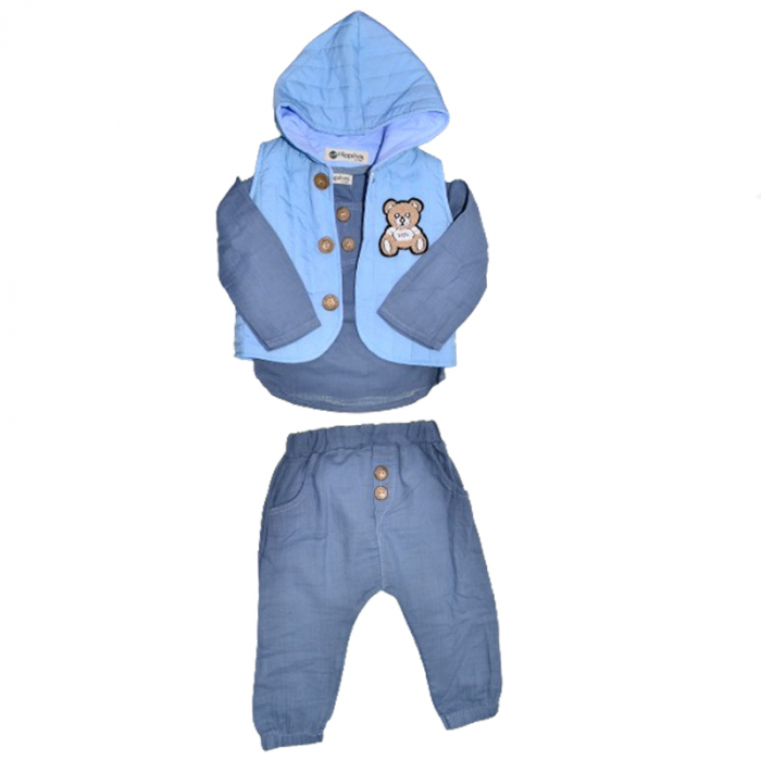 Compleu 3 piese pantaloni, vesta si bluza pentru baieti Mini Junior COMP-MJ28, Albastru [1]