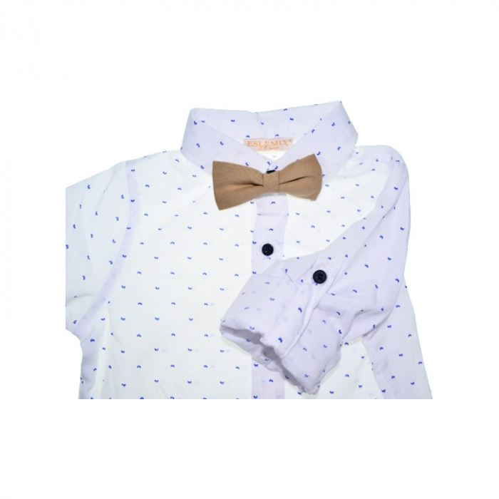 Compleu 4 piese pantaloni, camasa, papion si bretele pentru baieti Mini Junior, COMP-2407-B, Bej [6]