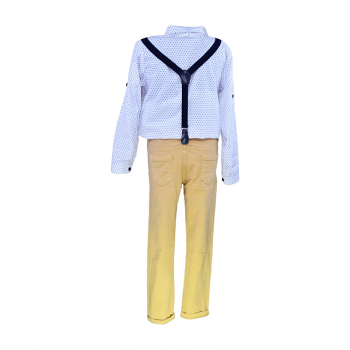 Compleu 4 piese pantaloni, camasa, papion si bretele pentru baieti Mini Junior COMP-5810, Bej [4]