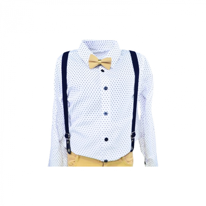 Compleu 4 piese pantaloni, camasa, papion si bretele pentru baieti Mini Junior COMP-5810, Bej [2]