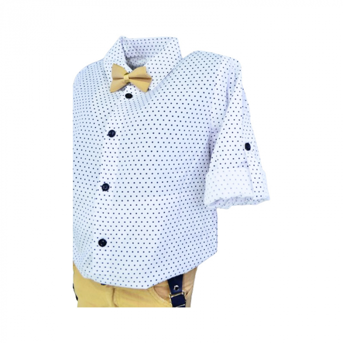 Compleu 4 piese pantaloni, camasa, papion si bretele pentru baieti Mini Junior COMP-5810, Bej [6]