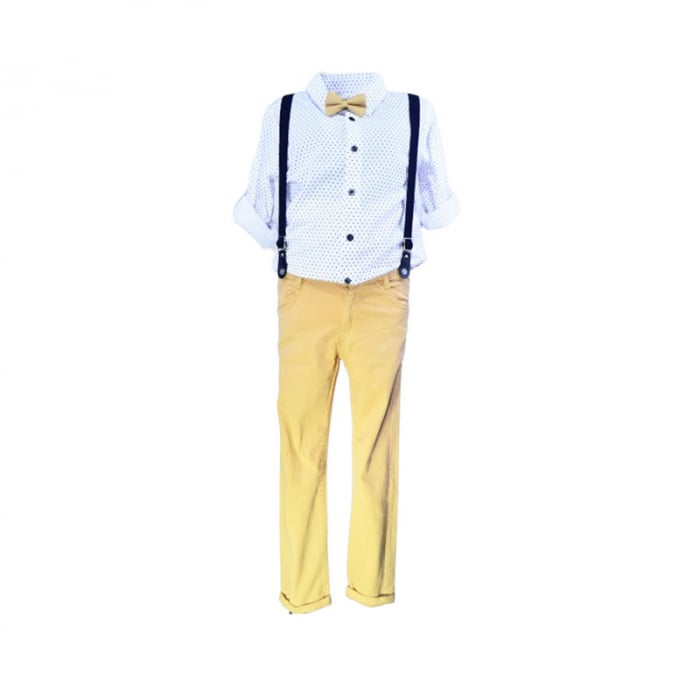 Compleu 4 piese pantaloni, camasa, papion si bretele pentru baieti Mini Junior COMP-5810, Bej [7]